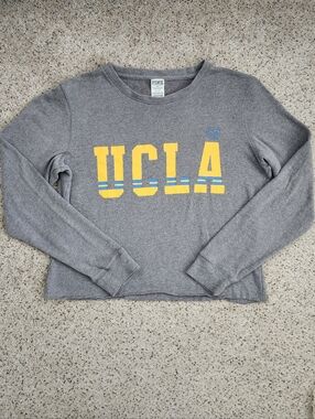 PINK UCLA Gray Cropped Crewneck Sweatshirt with Yellow Logo